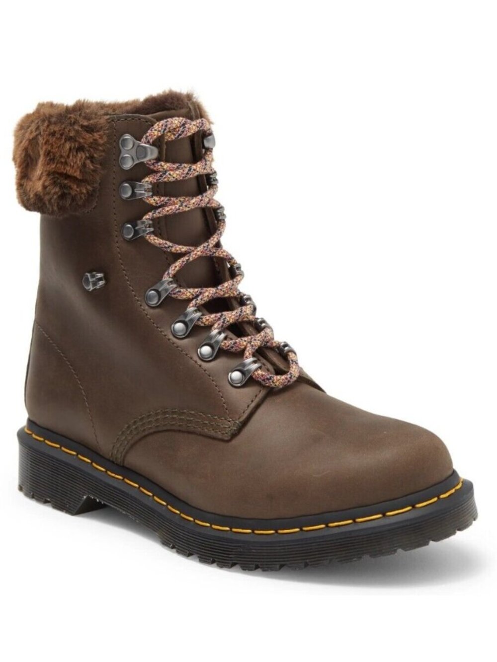 Dr. Martens Womens 1460 Serena Collar Faux Fur Leather Ankle Boots Brown Size 9